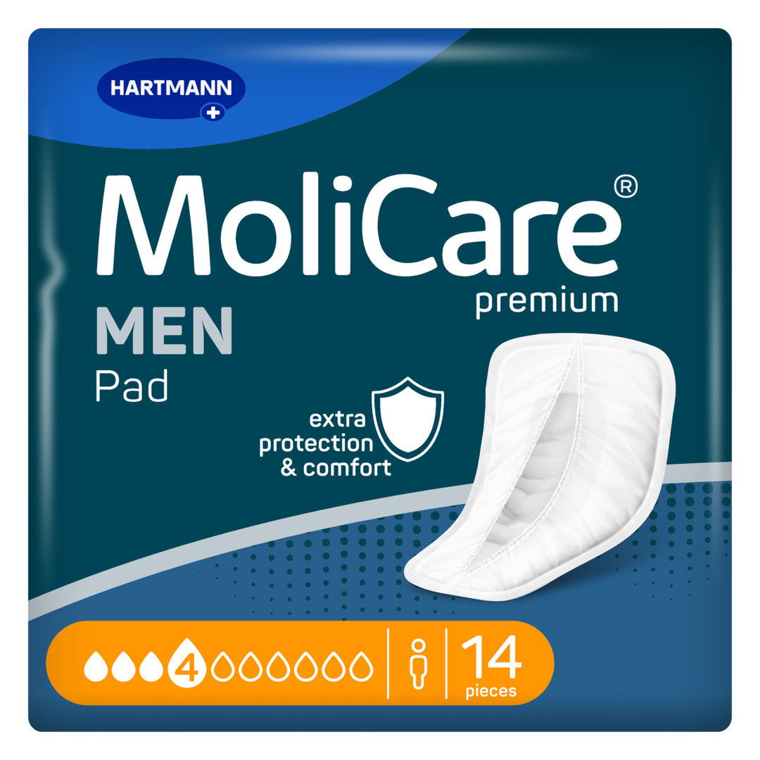 MoliCare Premium Men Pad for continence care, featuring soft material and discreet design for comfort and protection.