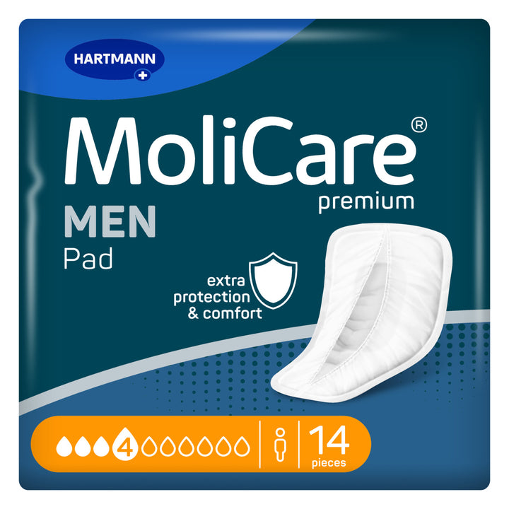 MoliCare Premium Men Pad for continence care, featuring soft material and discreet design for comfort and protection.
