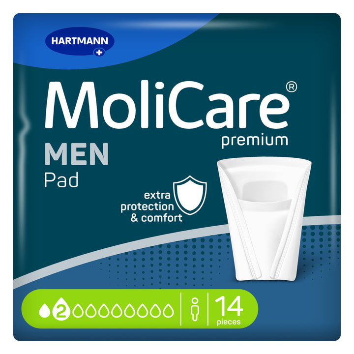 MoliCare Premium Men Pad for continence care, featuring a discreet design and absorbent core for comfort and protection.