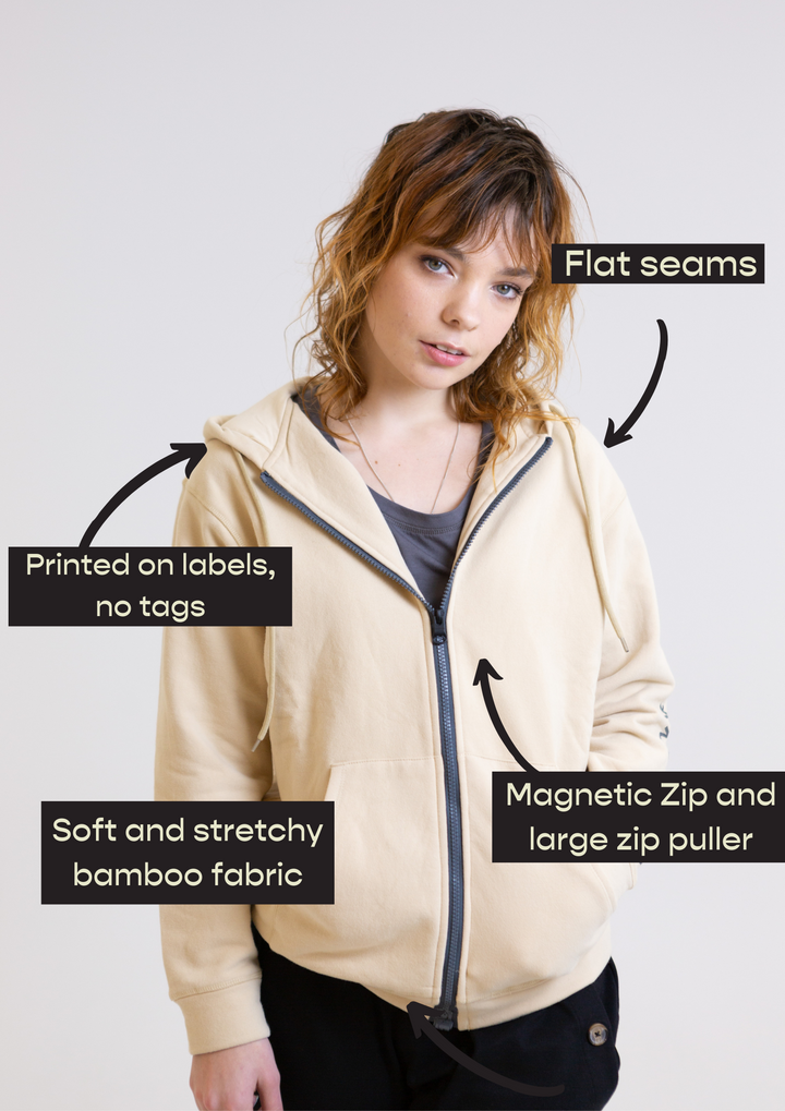 JAM the Label Magnetic Hoodie in a stylish design, featuring a cozy hood and sleek fabric in a casual setting.