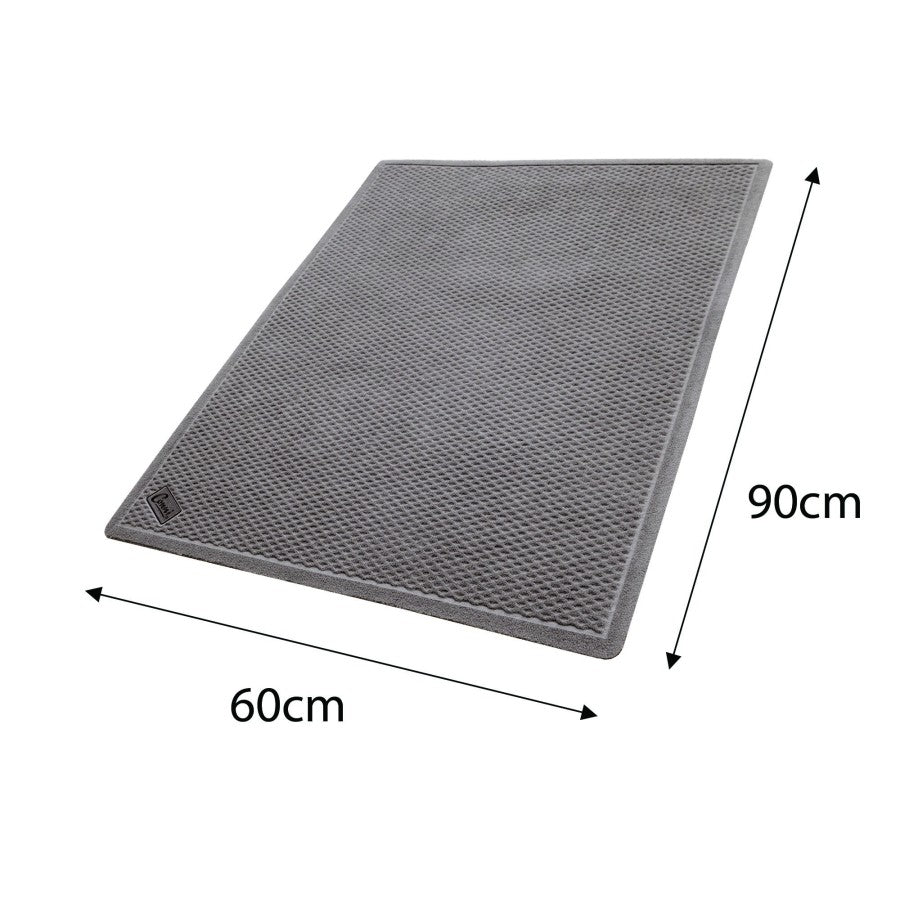Conni Grey Manchester anti-slip and absorbent waffle floor mat showing textured surface and absorbent fibers for safety and comfort.