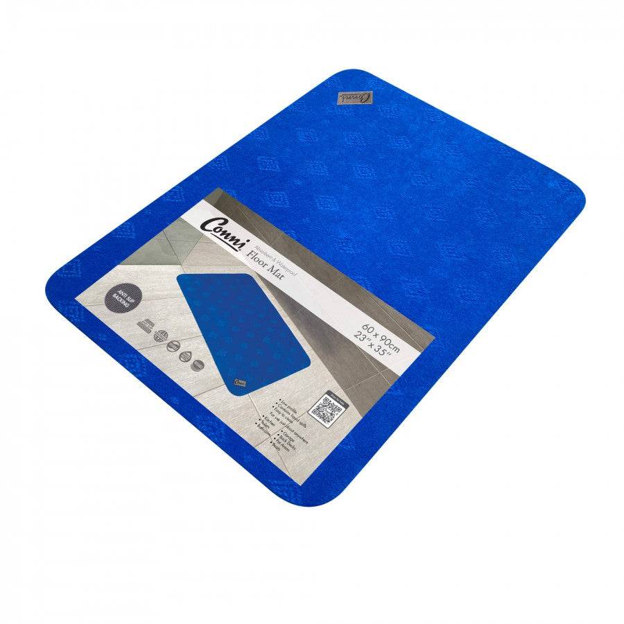 Royal blue Conni anti-slip absorbent floor mat with classic design, featuring a textured surface for safety and moisture absorption.