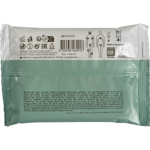 Abena Bed &amp; Bath Wipes in 23x20cm for skin care, soft cloths shown in the image.