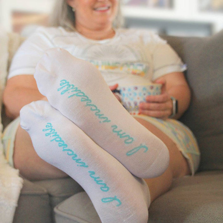 Adult bamboo socks from Sanguine Crew featuring a comfortable knit fabric and a stylish design in neutral tones.