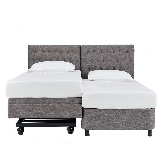 ASPIRE ComfiMotion fixed companion bed in Portobello grey, designed as a long single for comfort and support.