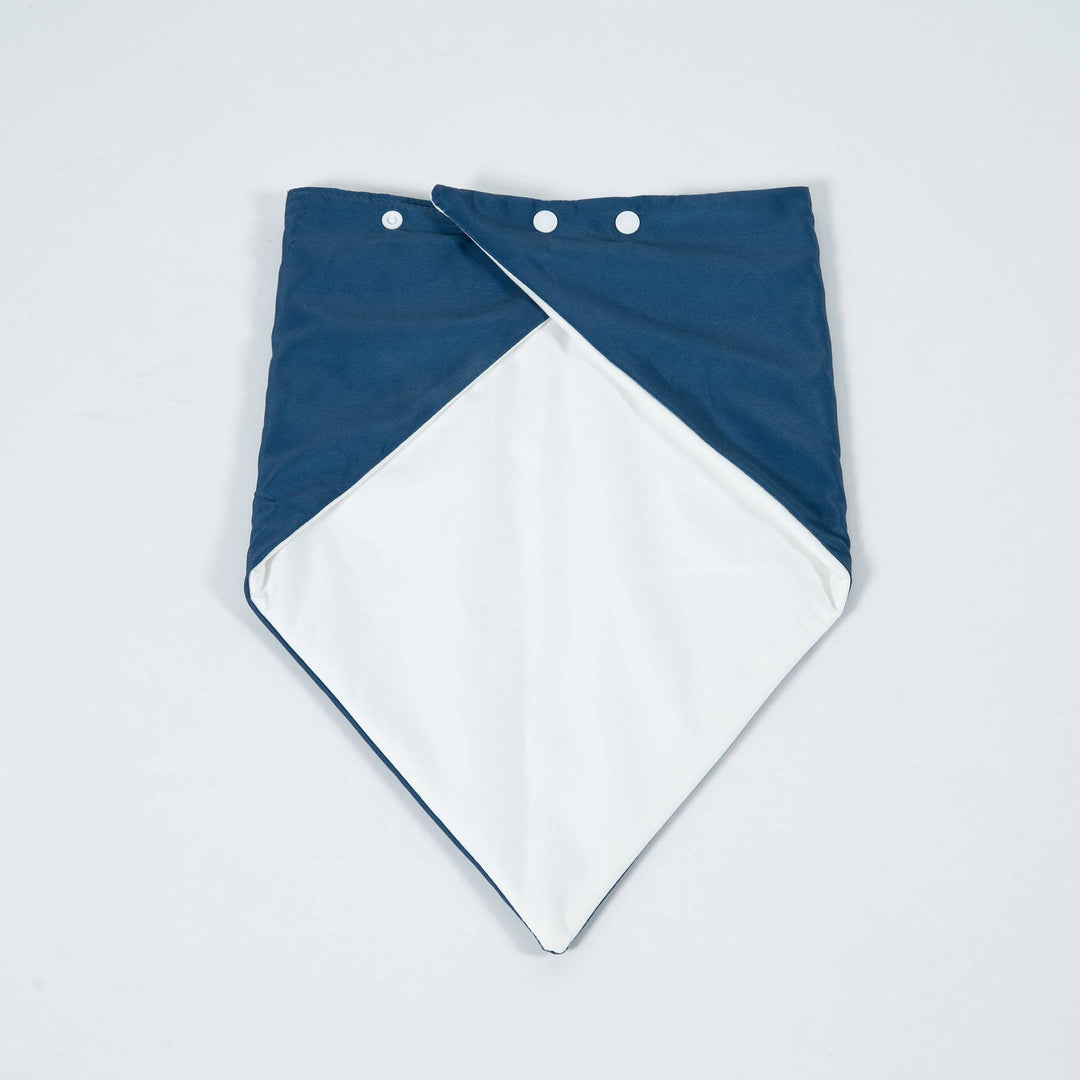 Navy Staydry Bandana from Stay Dry Products, an absorbent and waterproof adaptive clothing accessory with a patterned design.