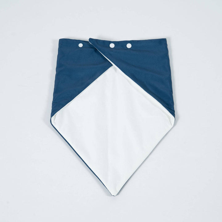 Navy Staydry Bandana from Stay Dry Products, an absorbent and waterproof adaptive clothing accessory with a patterned design.