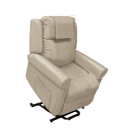 Large Aspire Raphael Quattro Powerlift Recline Chair in Nordic Stone vinyl by Aidacare, showcasing its plush seating and recline features.