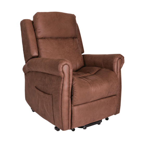 Small bronze Aspire Raphael Quattro Powerlift Recline Chair by Aidacare, featuring plush upholstery and ergonomic design.