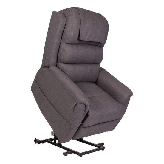 Aspire IDAHO dual action lift recline chair in charcoal fabric by Aidacare, showcasing its comfortable design and functionality.