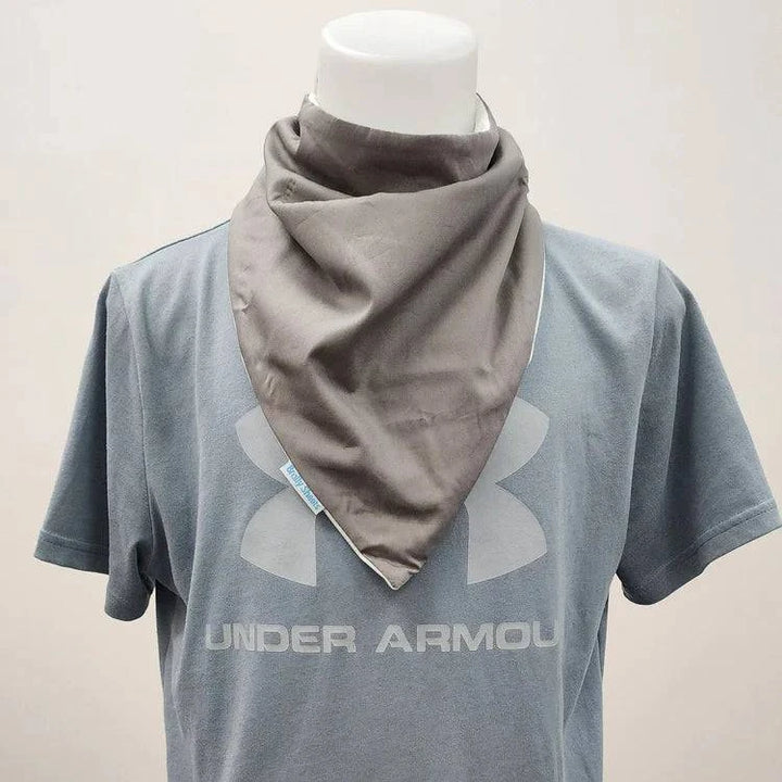 Gray Brolly Bandana waterproof and absorbent adaptive clothing accessory by Brolly Sheets, designed for comfort and protection.