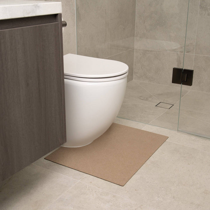 Beige Staydry Manchester low profile toilet mat by Stay Dry Products, soft absorbent bathroom floor mat for toilet area