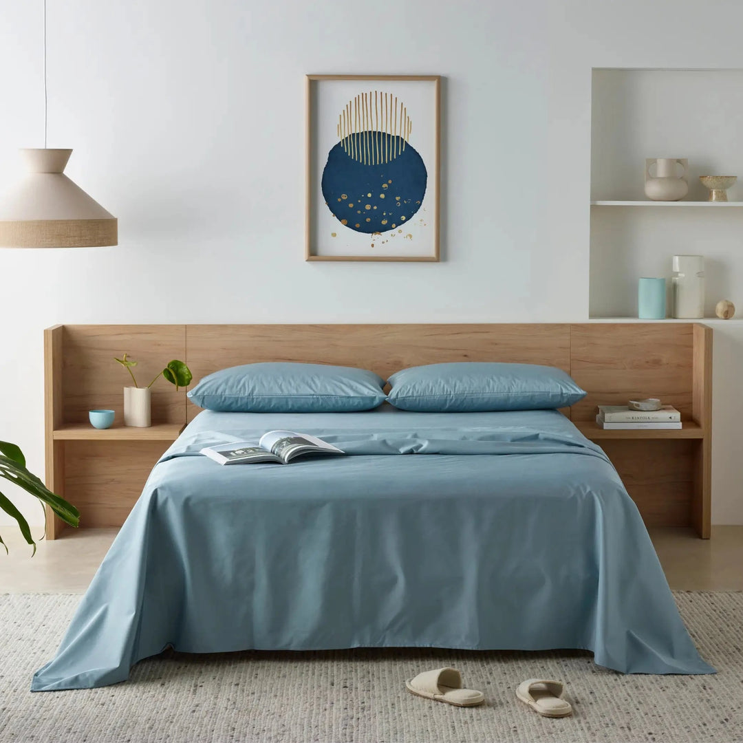 Blue waterproof bamboo fitted sheet from Staydry in the Olive Incontinence Bundle, showcasing soft, breathable material.