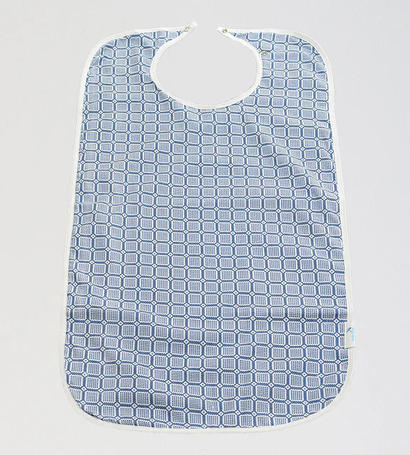 Blue Brolly Sheets feeding bib, an adaptive clothing accessory designed for easy feeding and drool protection.