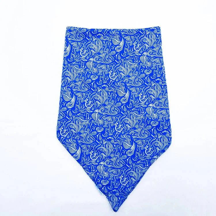 Blue Brolly Sheets waterproof and absorbent bandana for adults, designed for adaptive clothing, featuring a blue swirl pattern.