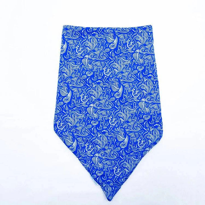 Blue Brolly Sheets waterproof and absorbent bandana for adults, designed for adaptive clothing, featuring a blue swirl pattern.