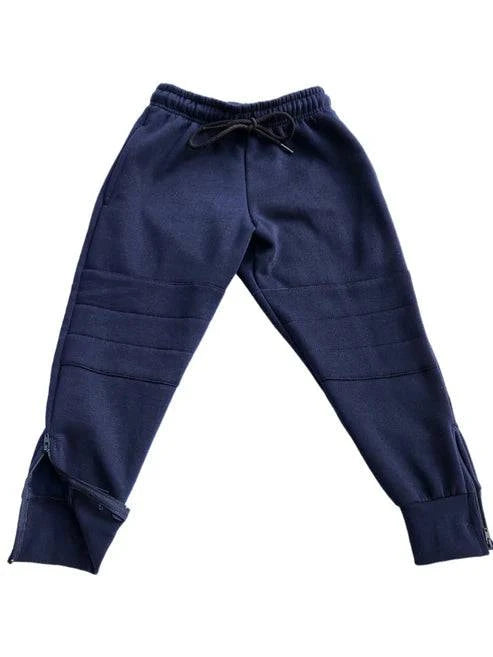 Blue OrthoEase adaptive pants for kids by RareWear, featuring a comfortable fit and flexible design for easy wear.