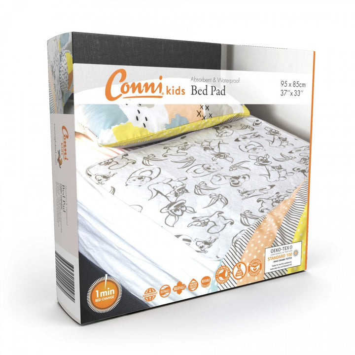 Conni Kids Bed Pad featuring Aussie Animals design, soft fabric ideal for children's bedding protection.
