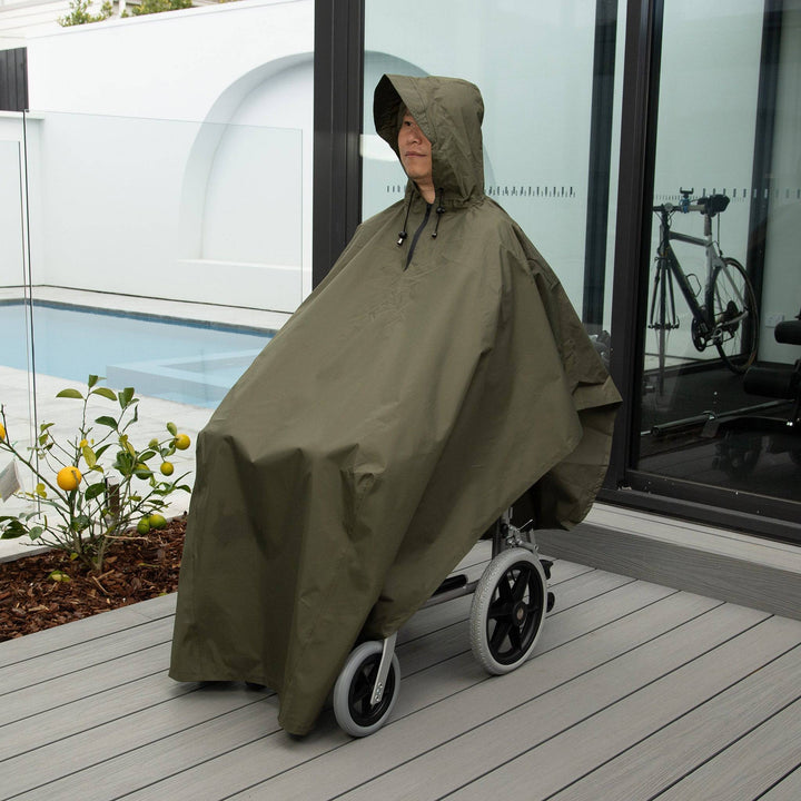 Staydry Wheelchair Poncho by Stay Dry Products, waterproof rain poncho designed for wheelchair users, shown in a close-up view.