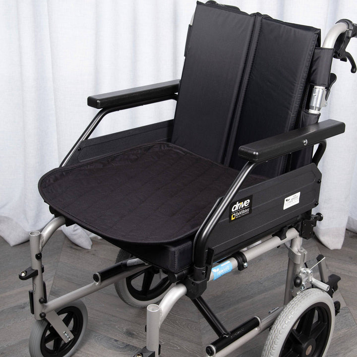 Black Staydry Manchester wheelchair chair pad by Stay Dry Products, designed for comfort and moisture protection.