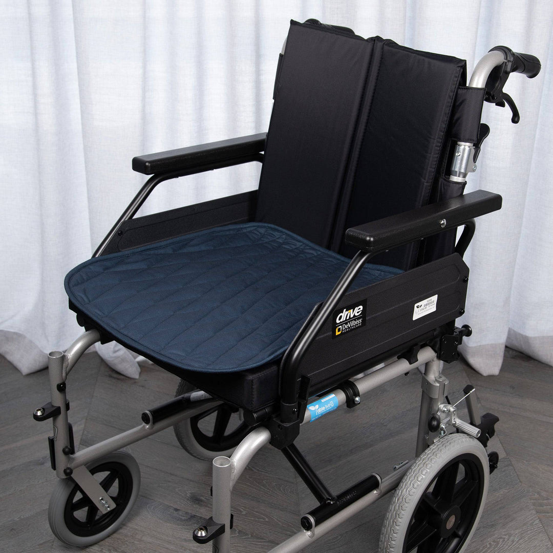 Staydry Manchester wheelchair chair pad in midnight color by Stay Dry Products, featuring cushioned and supportive design for comfort.