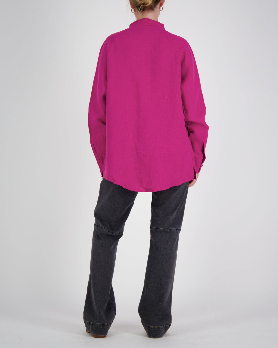 Adaptive Christina Stephens Cruiser Magnetic Linen Shirt in light fabric, designed for easy dressing and dexterity support.