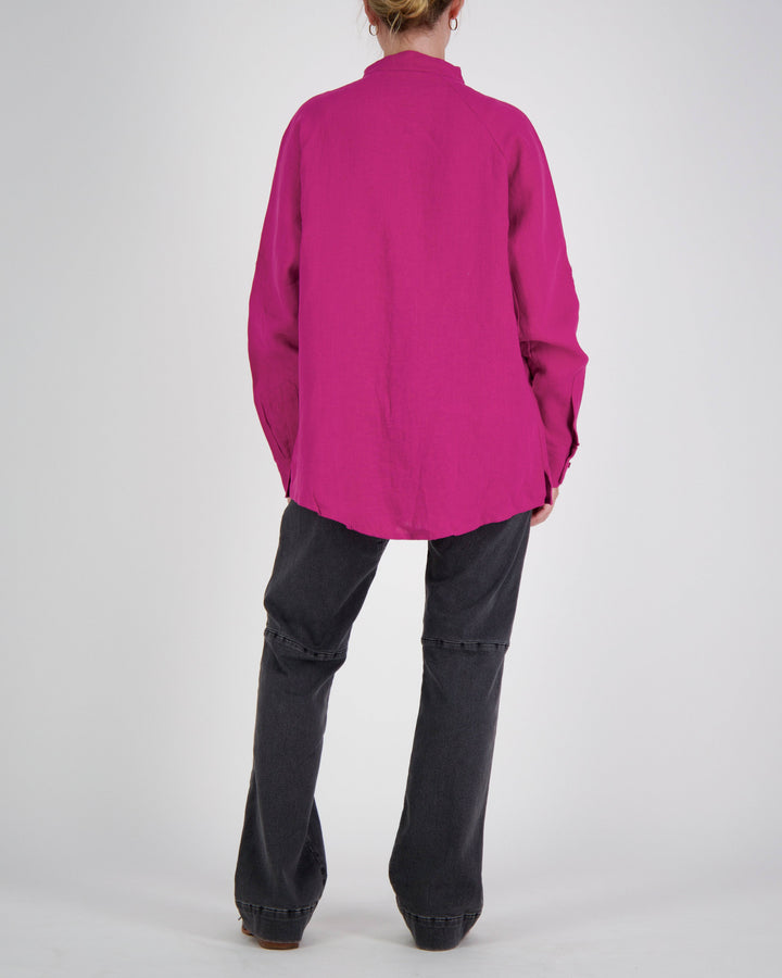 Adaptive Christina Stephens Cruiser Magnetic Linen Shirt in light fabric, designed for easy dressing and dexterity support.