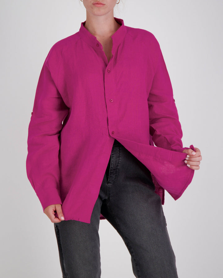 Adaptive Christina Stephens Cruiser Magnetic Linen Shirt in light fabric, designed for easy dressing and dexterity support.