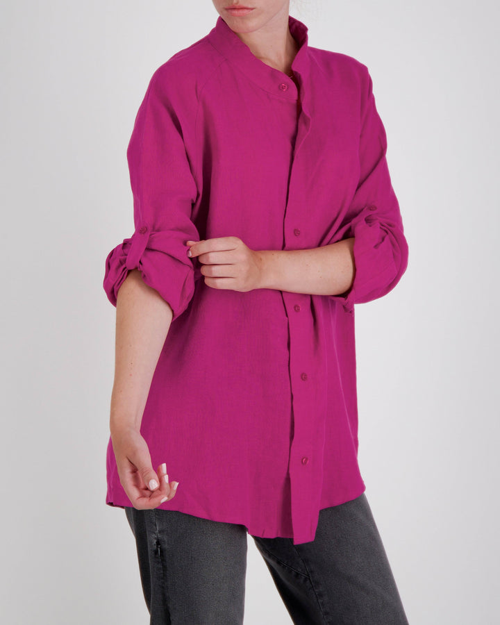 Christina Stephens Cruiser Magnetic Linen Shirt in light fabric, designed for adaptive clothing and dexterity support.