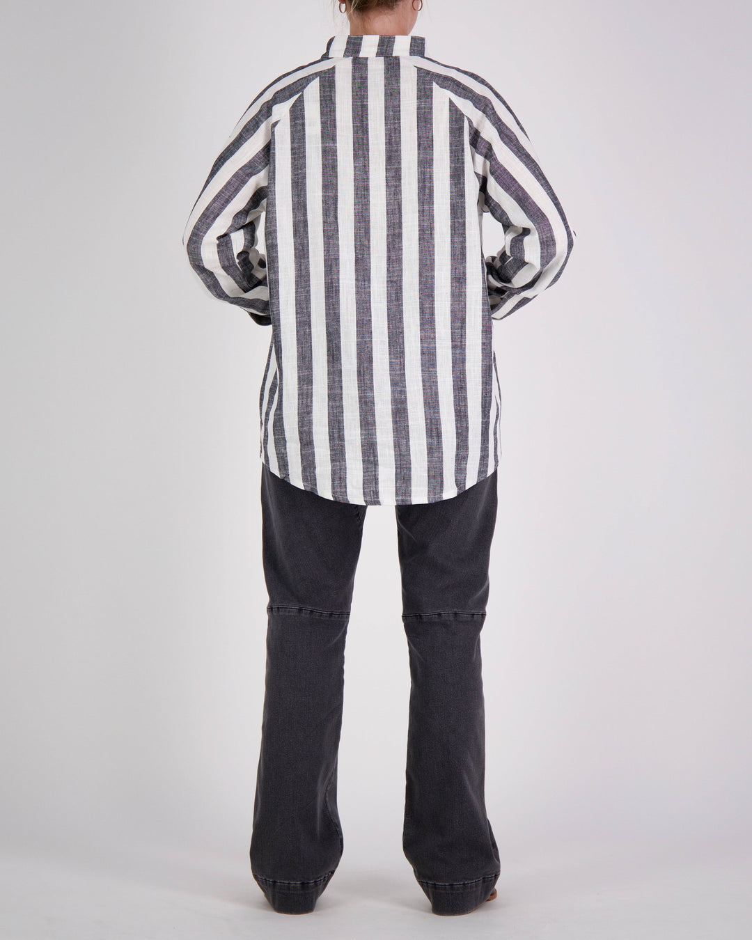 Christina Stephens adaptive magnetic linen shirt in light color, designed for dexterity support with easy-to-use closures.