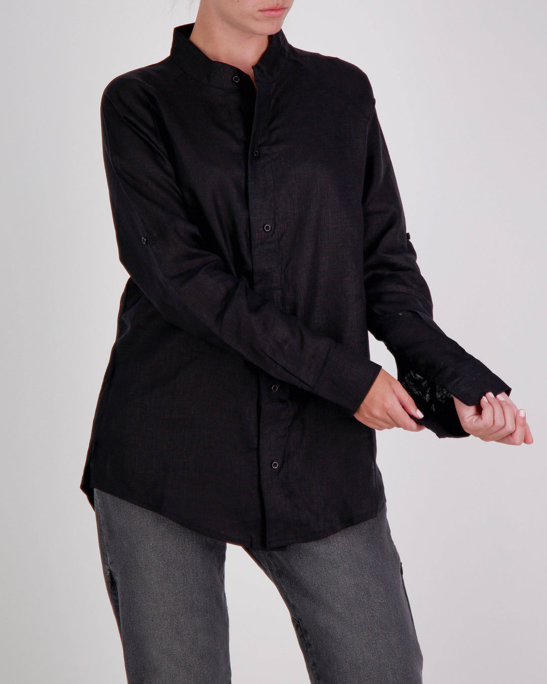 Christina Stephens Cruiser Magnetic Linen Shirt in light fabric, designed for adaptive clothing and enhanced dexterity support.