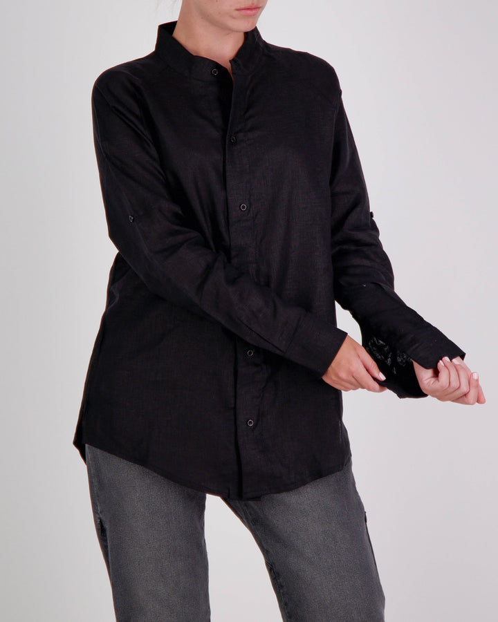 Christina Stephens Cruiser Magnetic Linen Shirt in light fabric, designed for adaptive clothing and enhanced dexterity support.