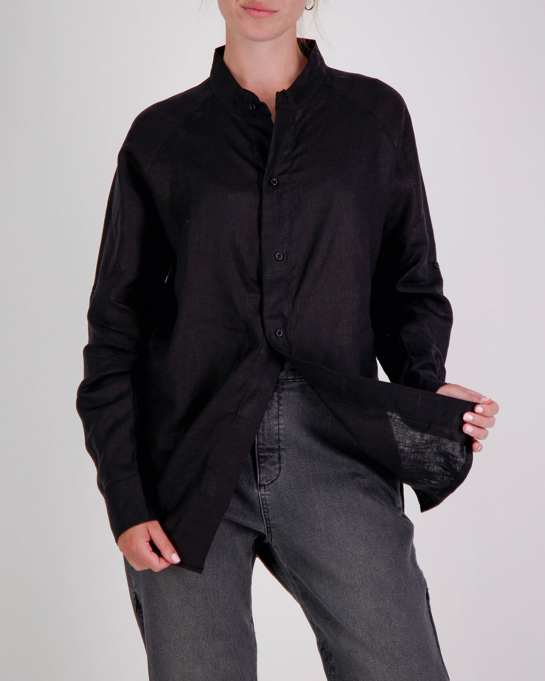 Christina Stephens Cruiser Magnetic Linen Shirt in light fabric, designed for adaptive clothing and dexterity support.