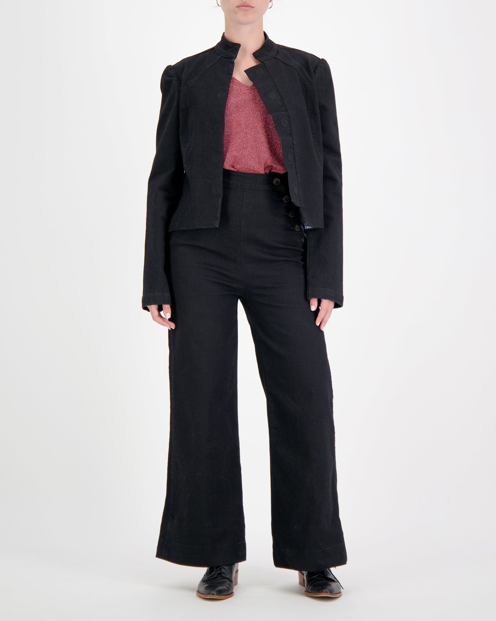 Black Christina Stephens Paula Cropped Magnetic Jacket designed for dexterity support, featuring a stylish cropped look.