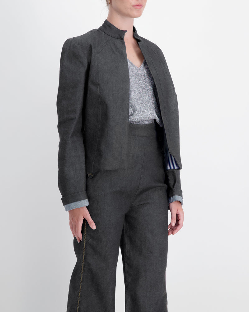 Christina Stephens- Paula Cropped Magnetic Jacket for Dexterity Support - Gray