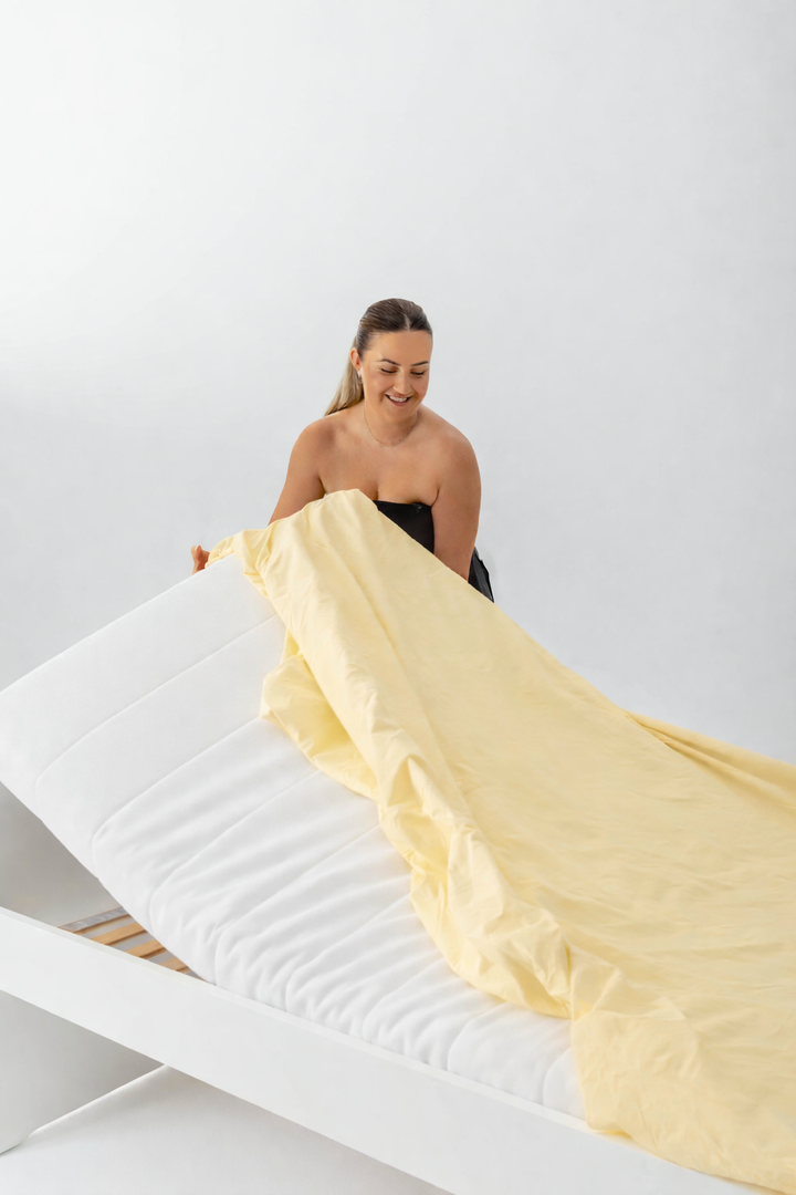 Milk &amp; Bed Waterproof Fitted Sheet – Lemon | Caravan Bunk