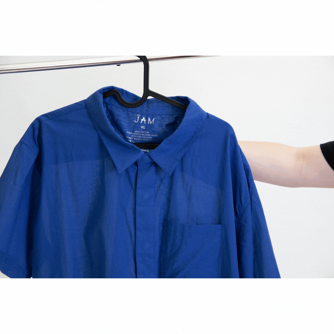 Cobalt short sleeve shirt by JAM the Label, featuring a magnetic closure and a stylish, modern design.