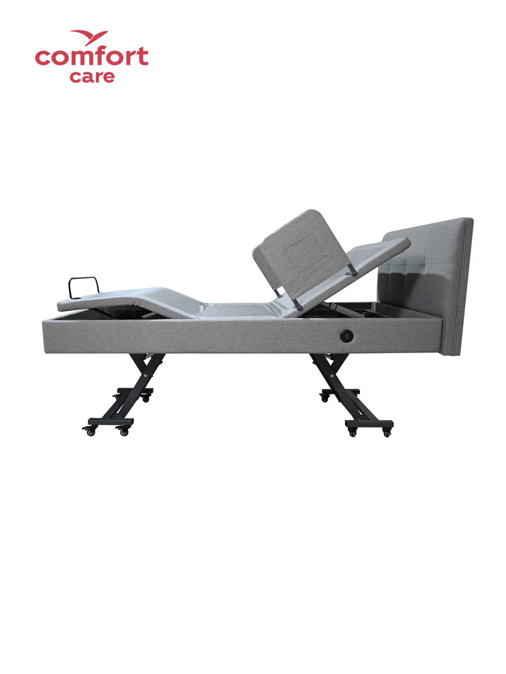 Pinnacle Comfort Care Dreame Lo-Lo Electric Adjustable Bed in a stylish bedroom setting showing adjustable features.