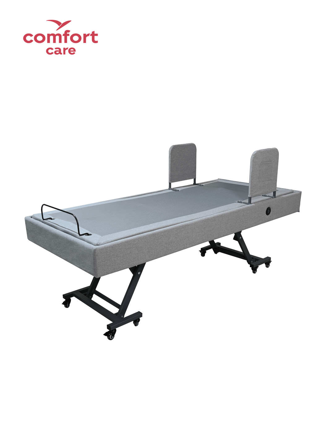 Pinnacle Comfort Care Dreame Lo-Lo electric adjustable bed in a neutral color, showcasing the sleek design and mattress configuration.