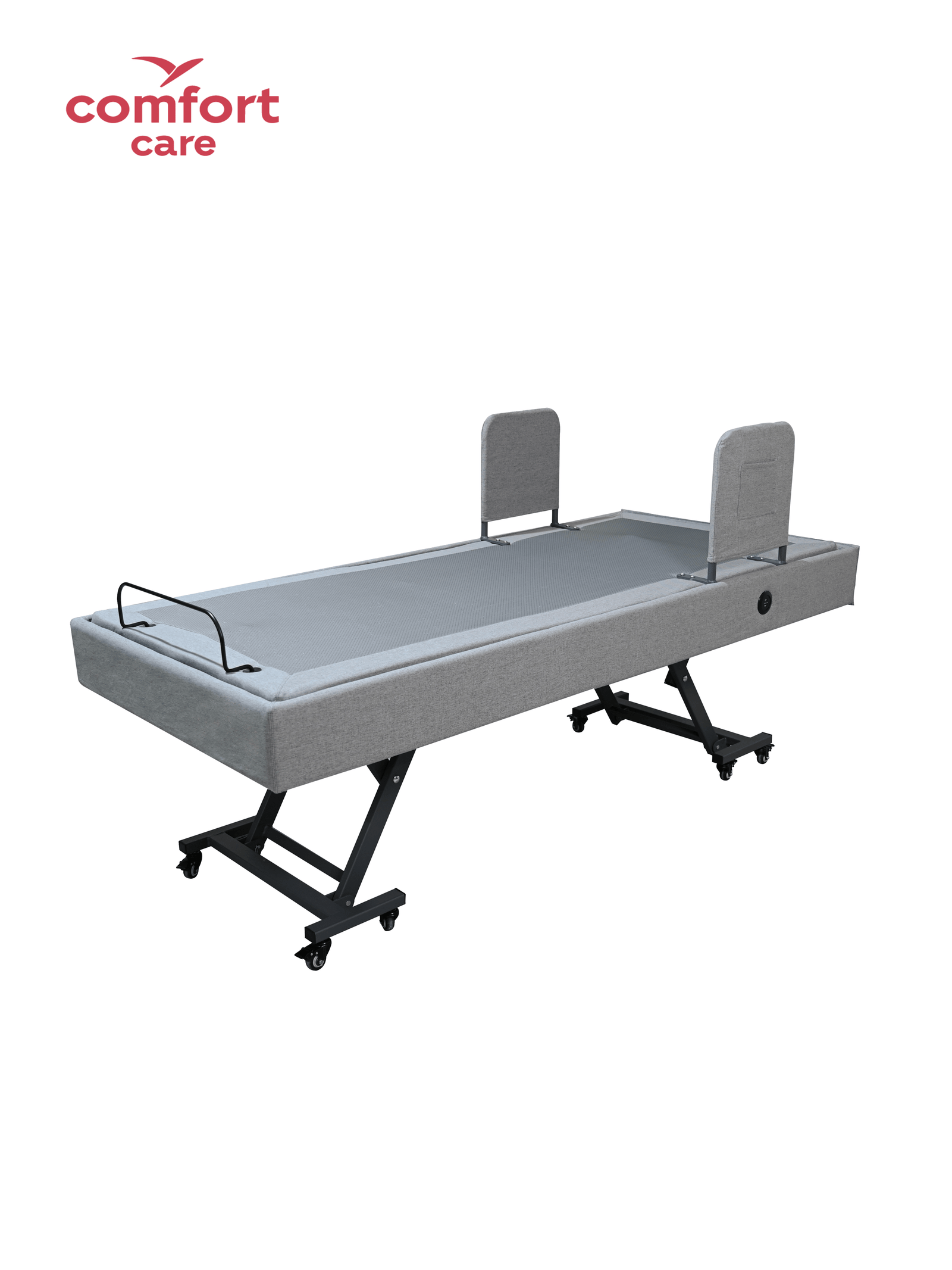 Pinnacle Comfort Care Dreame Lo-Lo electric adjustable bed in a neutral color, showcasing the sleek design and mattress configuration.