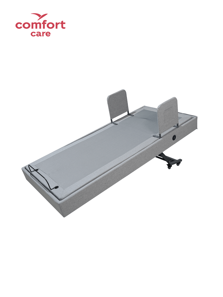 Pinnacle Comfort Care Dreame Lo-Lo electric adjustable bed in a neutral finish, showcasing its modern design and functionality.