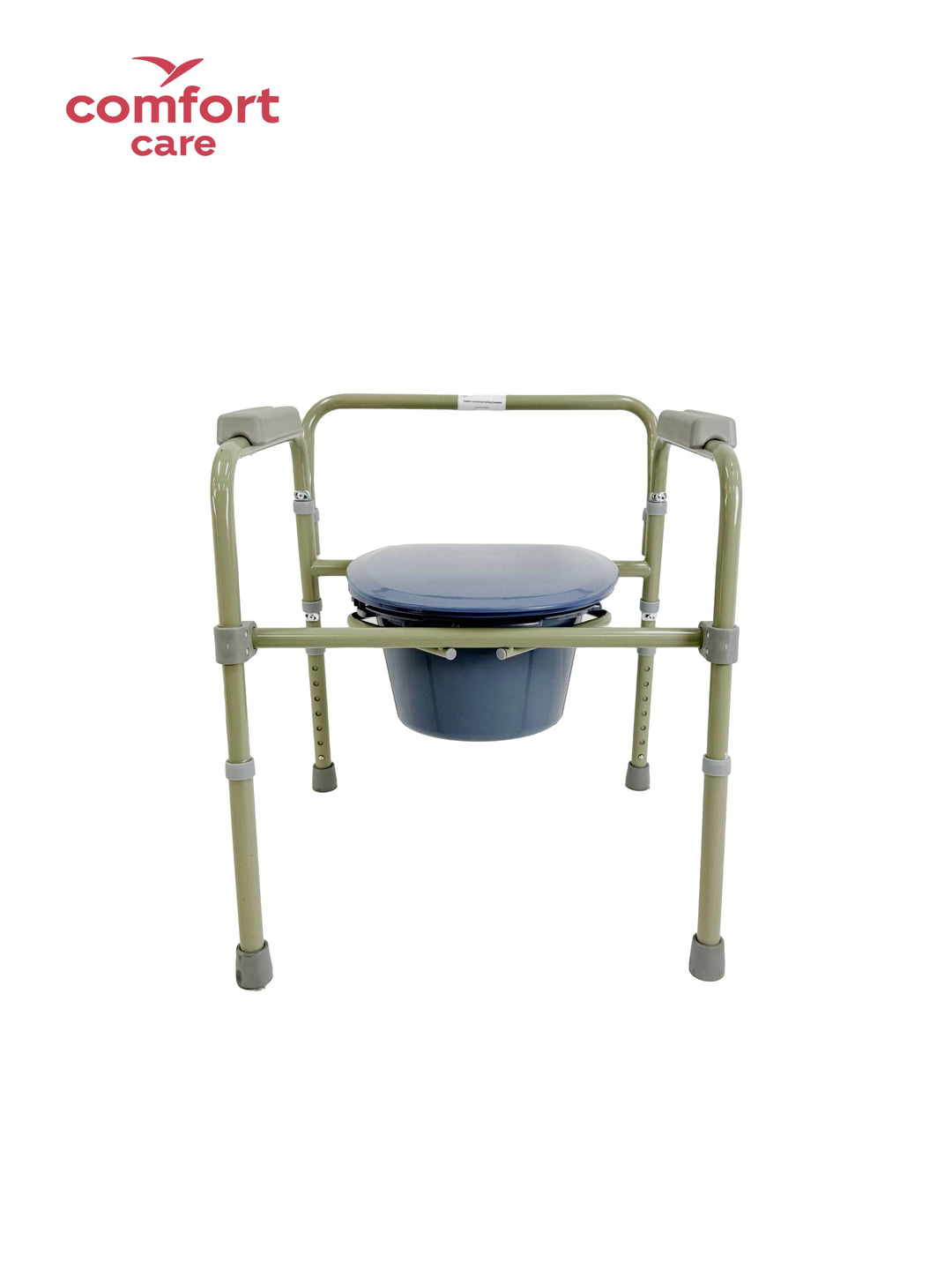 Pinnacle Comfort Care Deluxe Folding Commode with armrests, backrest, and a sturdy frame for mobility assistance.
