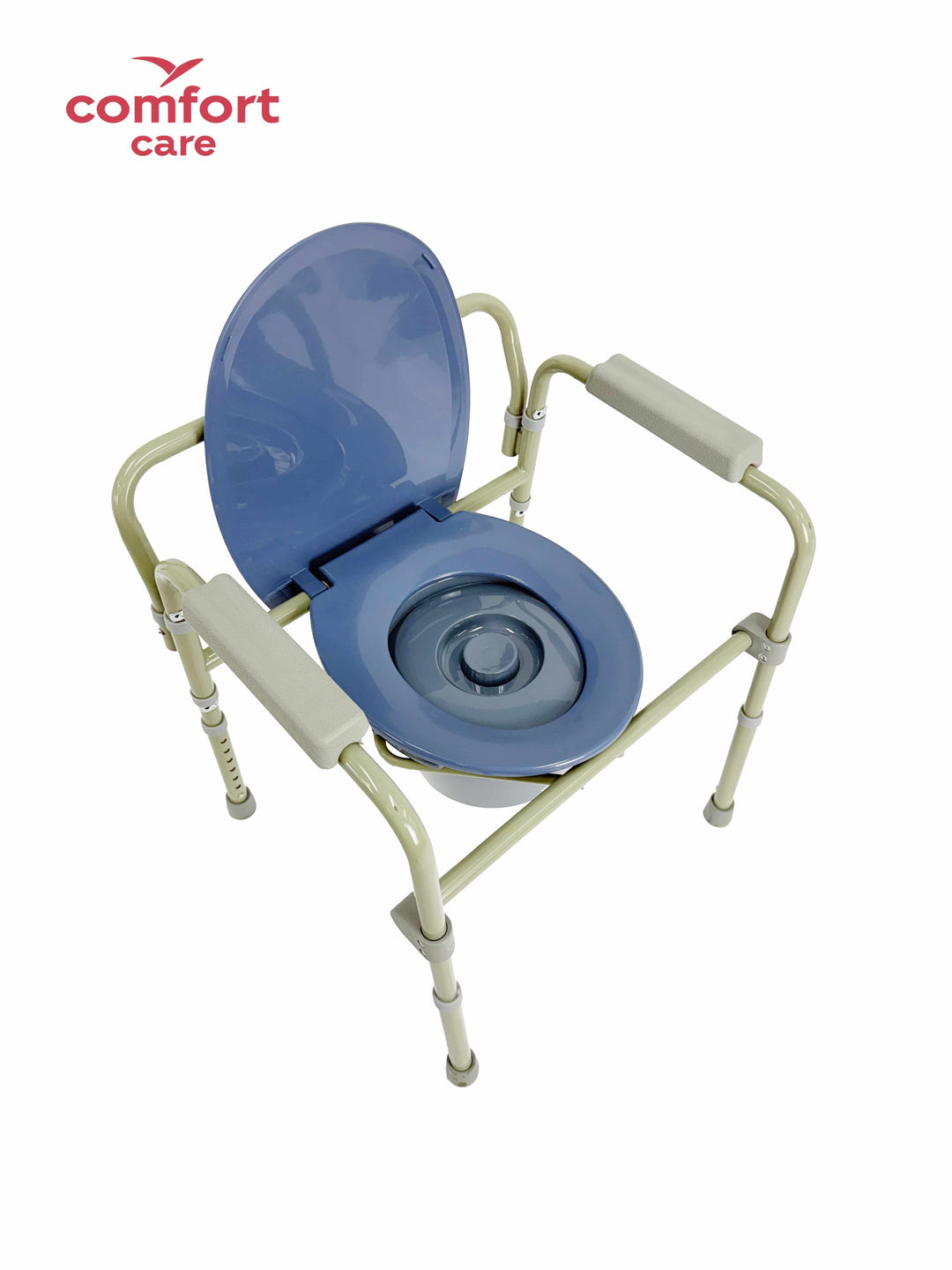 Pinnacle Comfort Care Deluxe Folding Commode with adjustable height and sturdy design for enhanced mobility support.