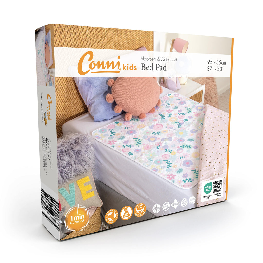 Conni Kids bed pad in flower print, soft cotton Manchester fabric, designed for children&