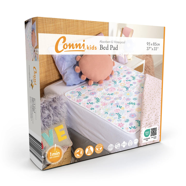 Conni Kids bed pad in flower print, soft cotton Manchester fabric, designed for children&
