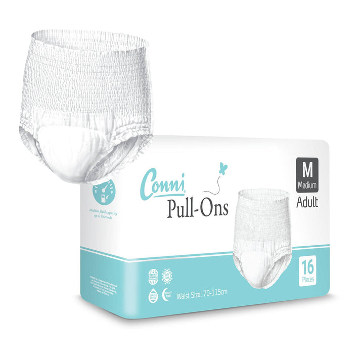 Conni Pull-Ons in 3D view, featuring a comfortable design for continence care by Conni.
