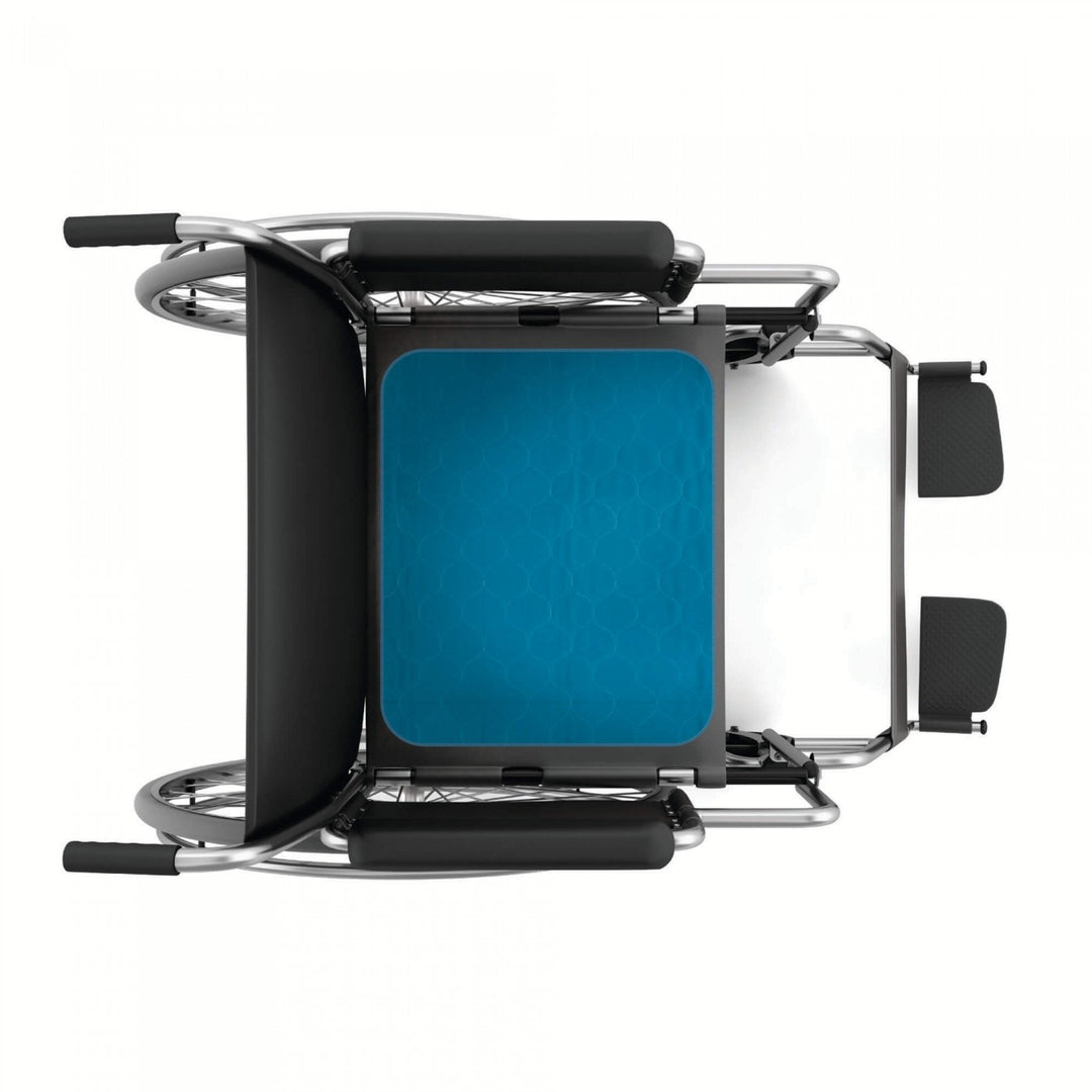 Large teal blue Conni chair pad for wheelchairs, featuring a soft, comfortable design for added support.