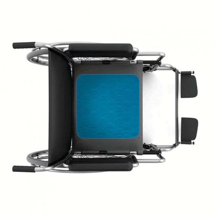 Conni Chair Pad Small in teal blue, designed for added comfort on wheelchairs, showcasing soft fabric and practical design.