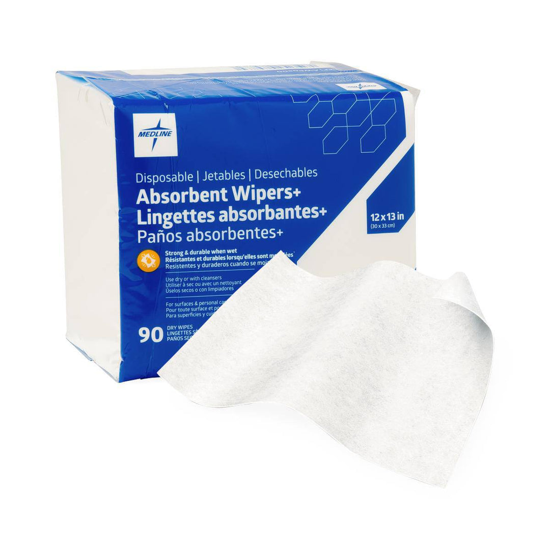 Medline Absorbent Wipers+ skin care product, showing soft, disposable wipes designed for gentle skin cleansing and care.
