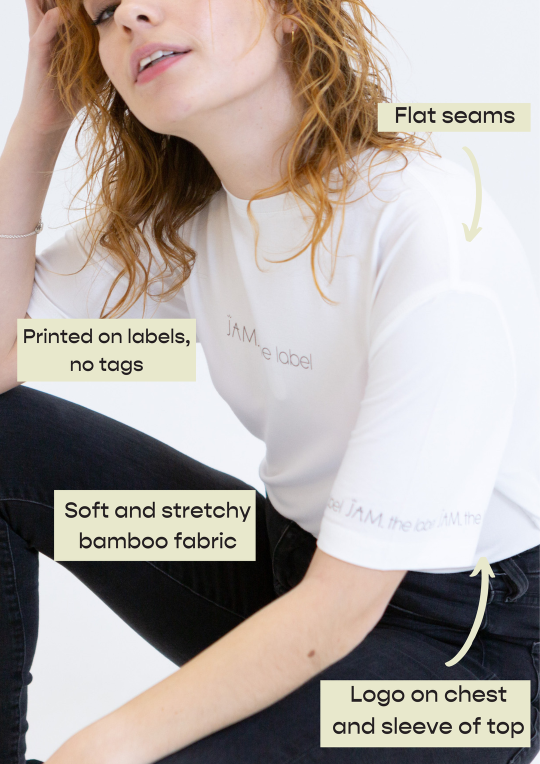 JAM the Label Crew Tee in soft fabric, showcasing a relaxed fit and classic crew neckline.